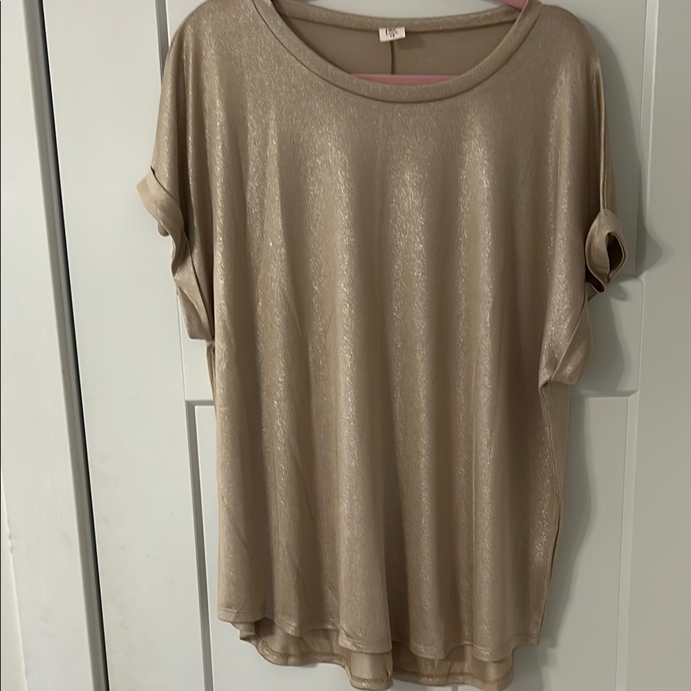 Tan Gold Oversized Cuffed Sleeve T-Shirt